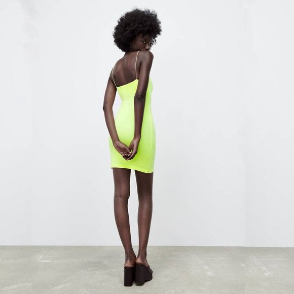 2/$30 ZARA Ribbed Slip Dress Apple Green Pullover Sphagetti Strap Mini #6968 - Picture 9 of 14